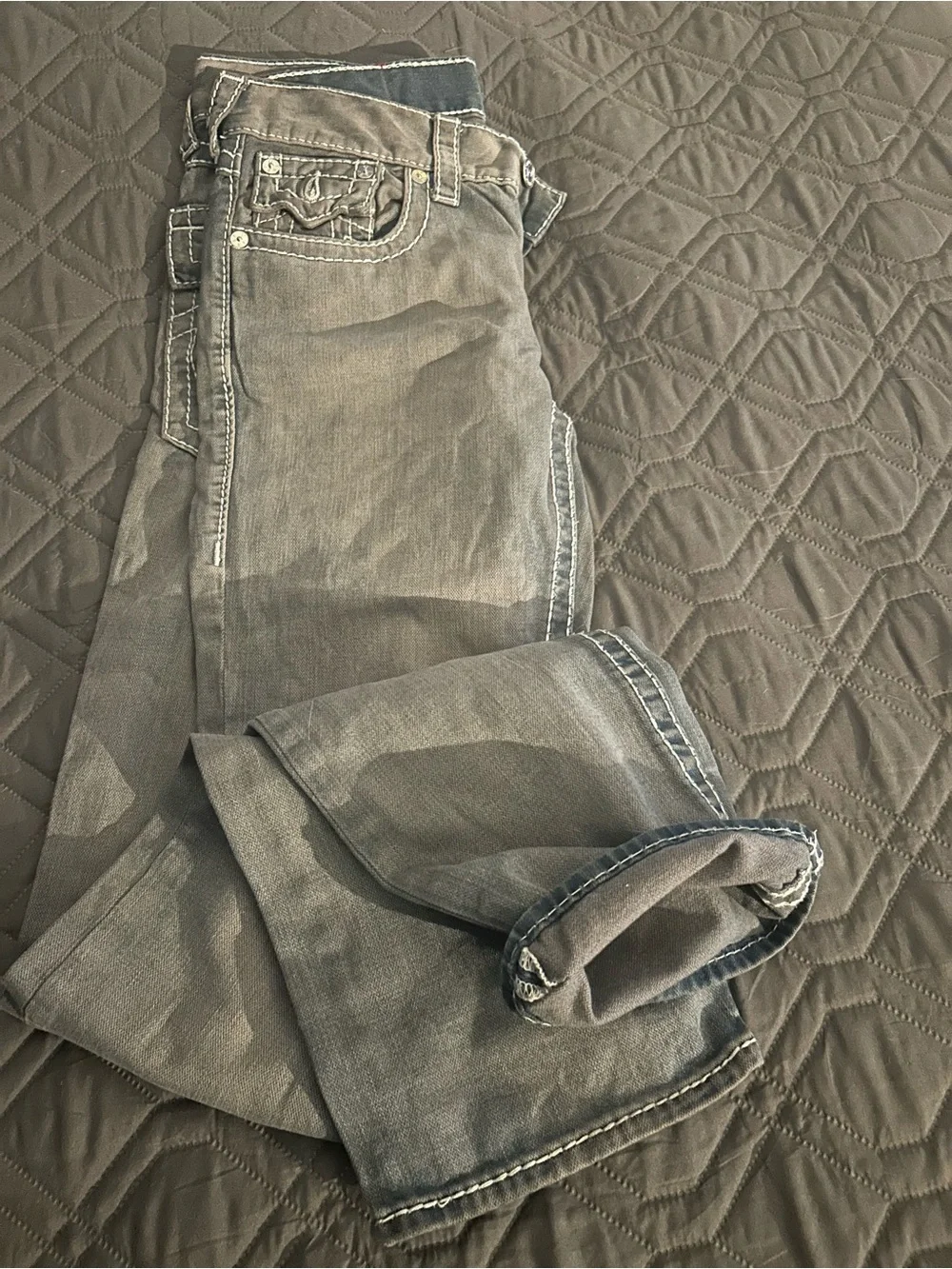 True Religion Gray Jeans with White Contrast Stitching